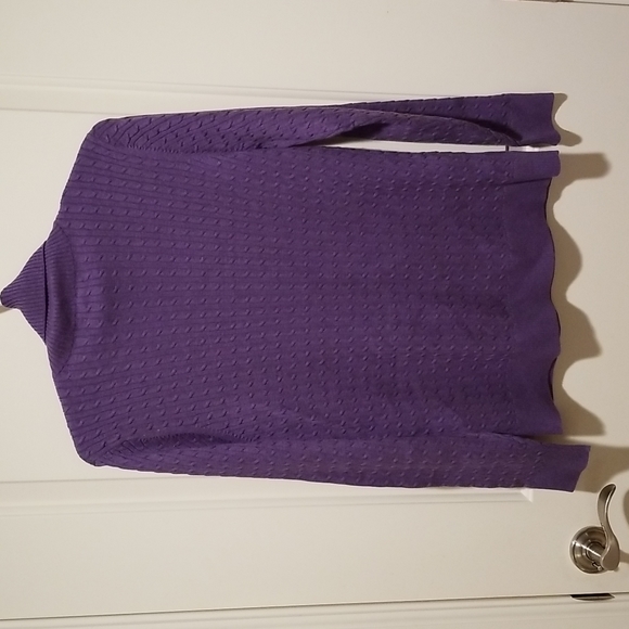NWOT Lands End size M purple cotton cable knit turtleneck sweater, 17 In Across - Picture 6 of 7